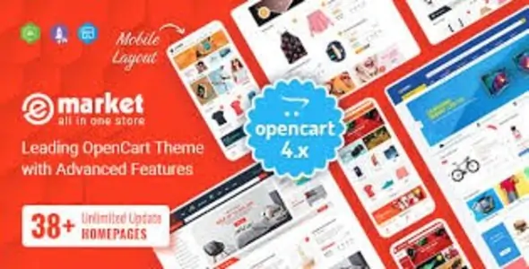 eMarket Multipurpose MarketPlace OpenCart 4 Theme 38+ Homepages & Mobile Layouts Included